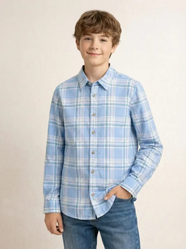 Boys Regular Fit Checkered Spread Collar Casual Shirt