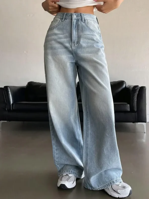 Women Wide Leg High Rise Light Blue Jeans
