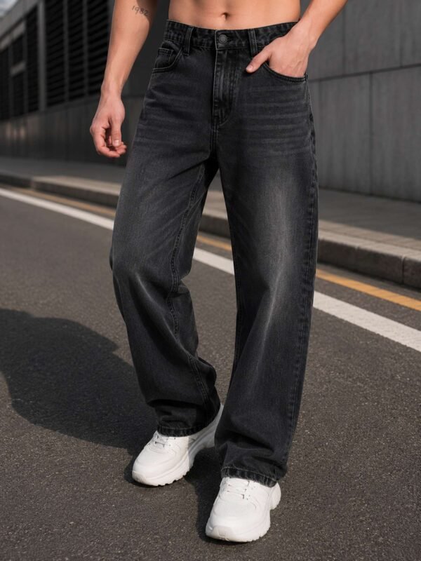 WAZWEAR Men Wide Leg Mid Rise Dark Grey Jeans