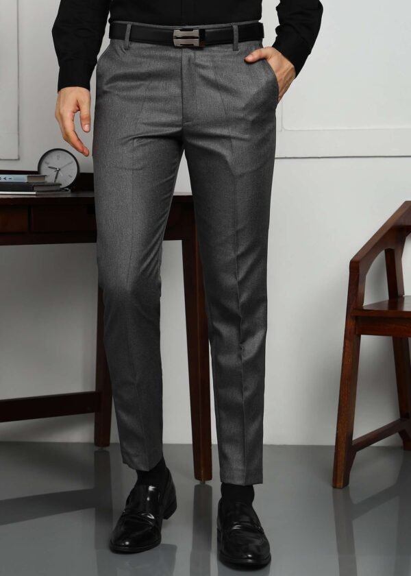 CYPHUS Men Regular Fit Grey Cotton Blend Trousers