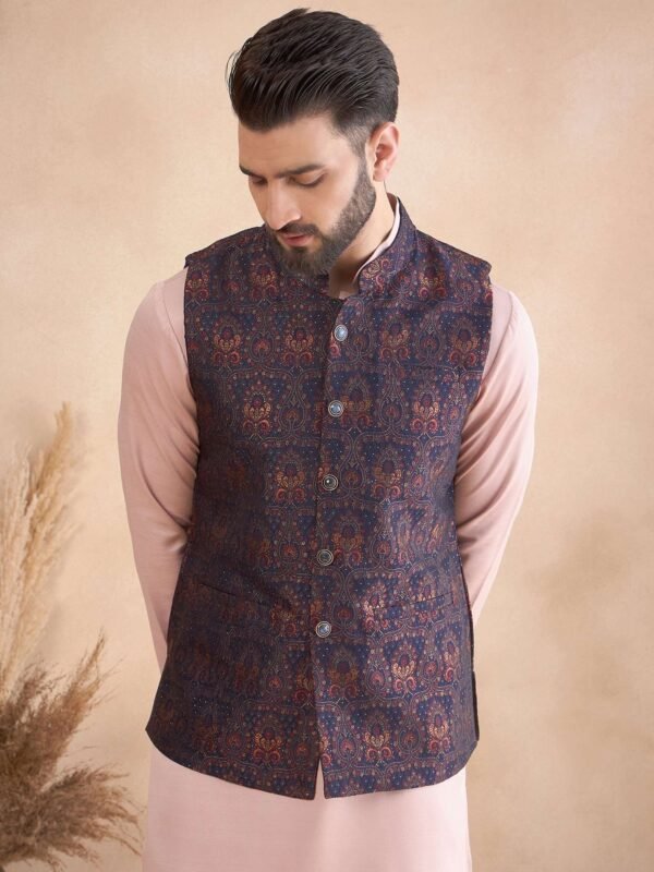 House of Pataudi Men Woven Design Nehru Jacket