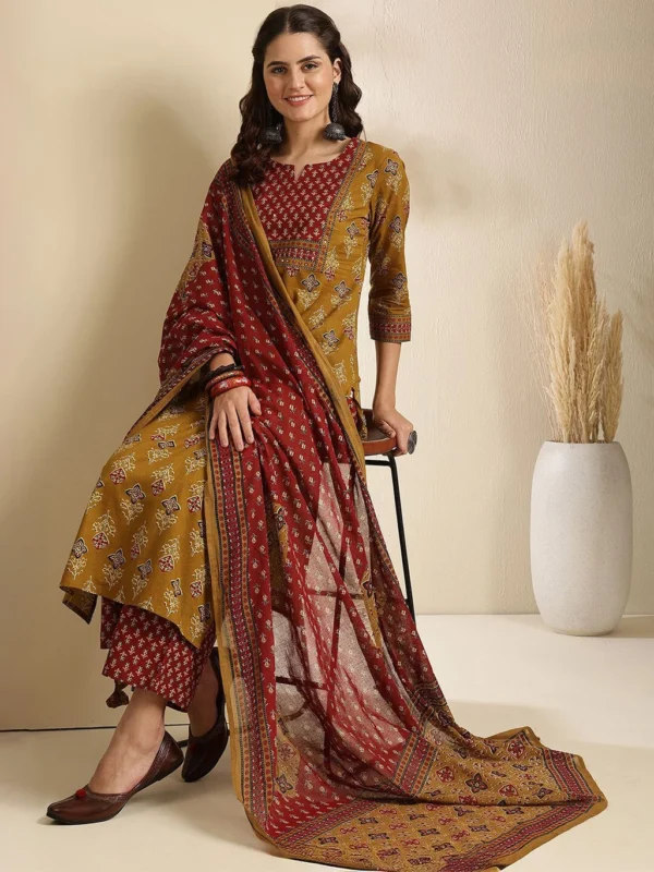 Women Pure Cotton Kurta Palazzo Dupatta Set