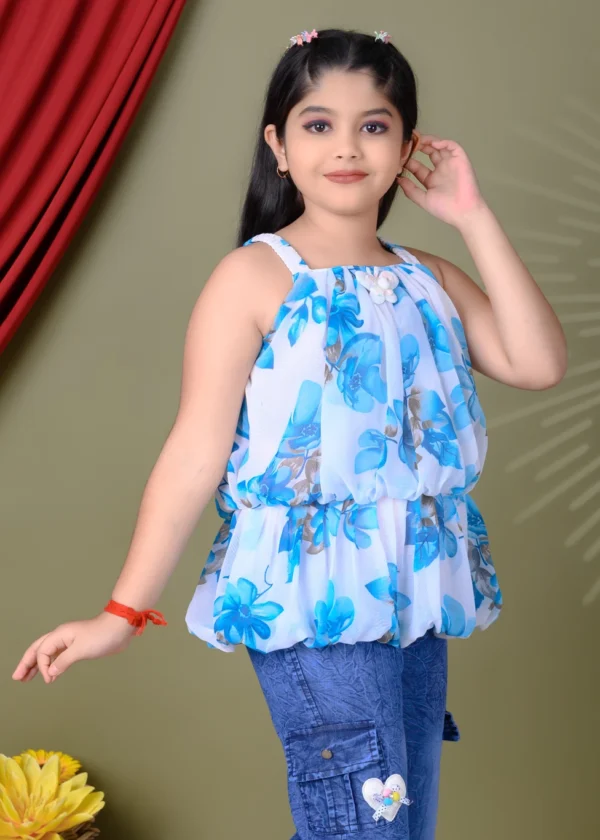 NEW SK DRESSES Girls Party Chiffon Ruffeld Top (Blue, Pack of 1)