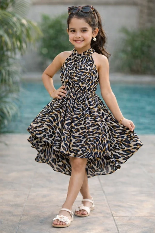ZAYA Girls Above Knee Party Dress (Brown, Sleeveless)