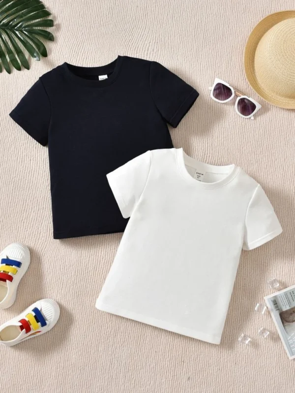 THE INDIAN STITCH Baby Boys & Baby Girls Solid Cotton Blend Regular T Shirt (Black, White, Pack of 2)