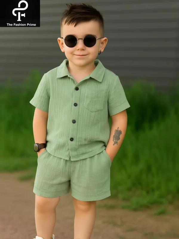 The Fashion Prime Boys Party(Festive) Shirt Shorts (Pista)