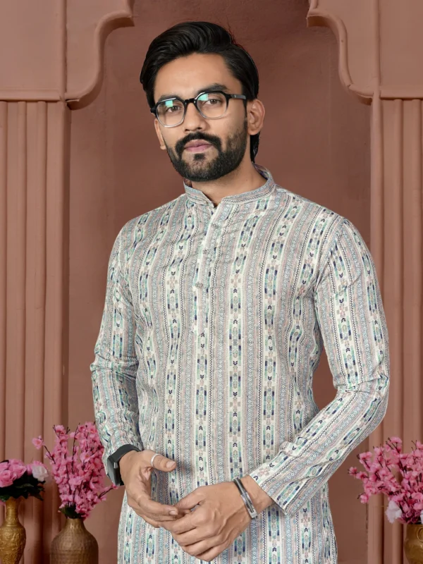 DS Creations Printed Pure Cotton Straight Kurta for Men (Multicolor)